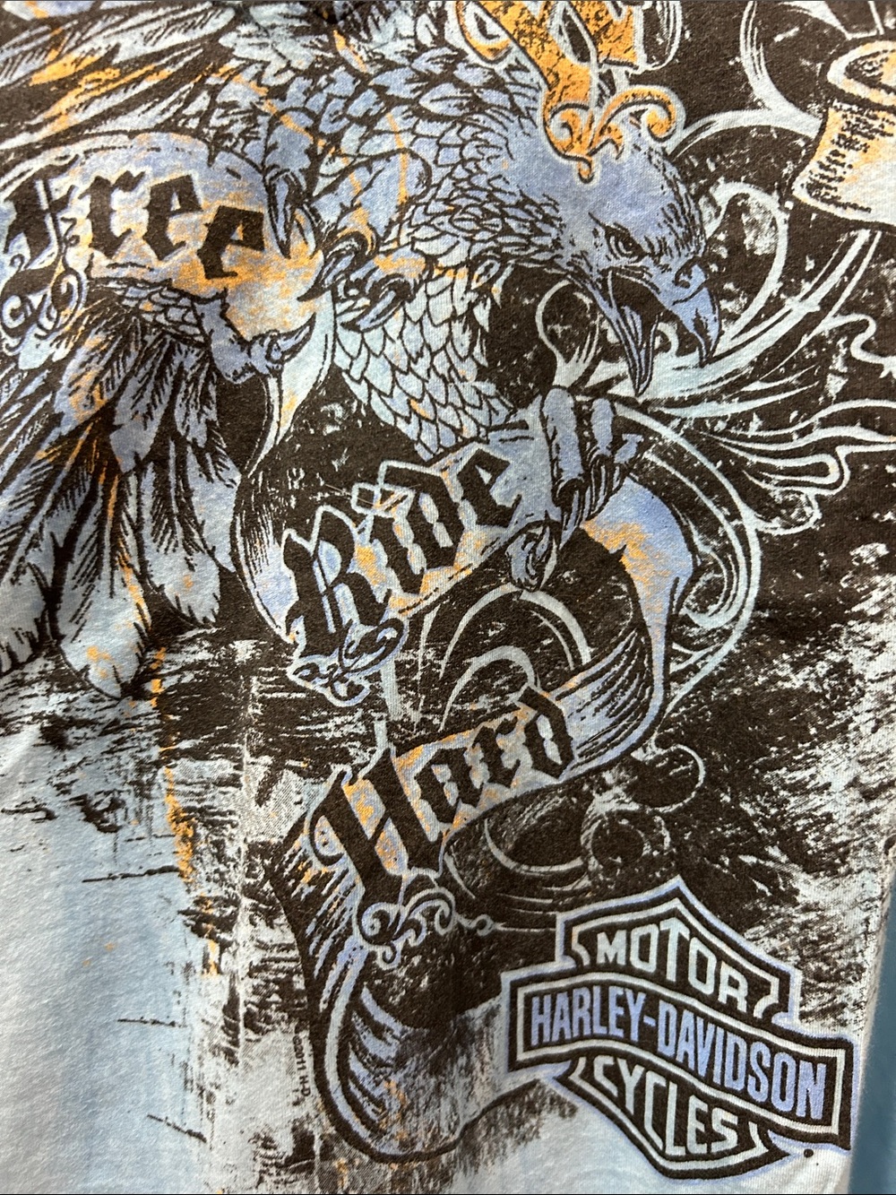Harley‑Davidson Light Blue V‑Neck Eagle Graphic Tee - Picture 5 of 12